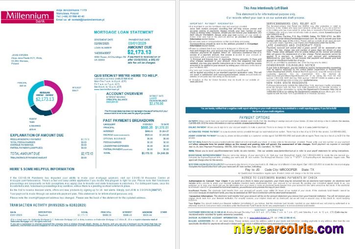 Poland Millennium bank mortgage statement 1-2